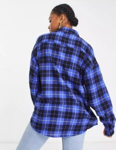90s Monki oversized flannel in blue from the back