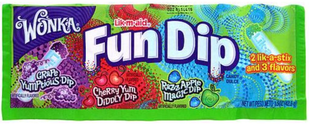 A multi pack of Fun Dip from the 90s
