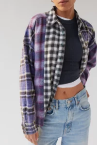 Free People A modern take on 90s Grunge Flannel close up purple and multi colours