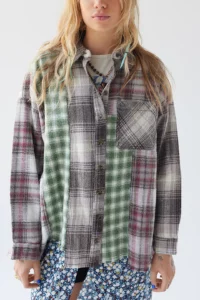 Free People A modern take on 90s Grunge Flannel close up green and multi colours