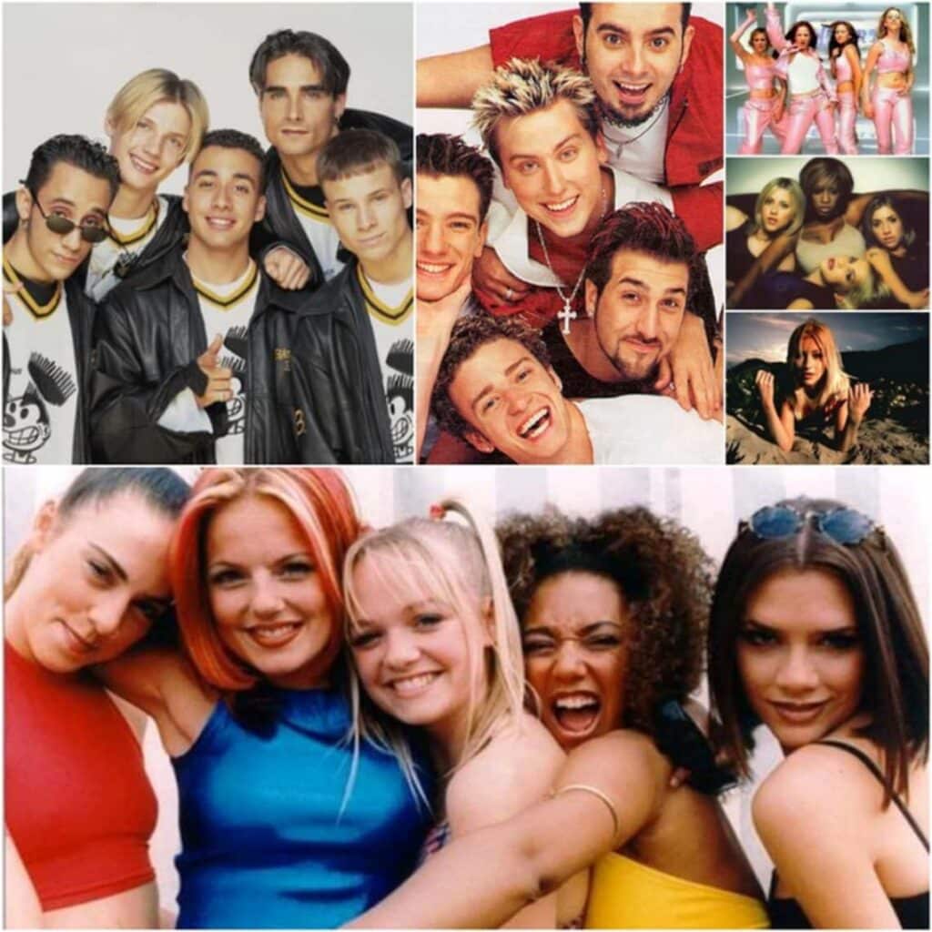 A collage of popular 90s artists
