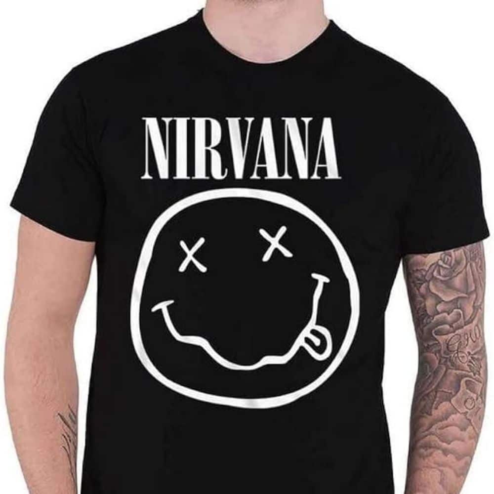 man wearing 90s grunge band t-shirt