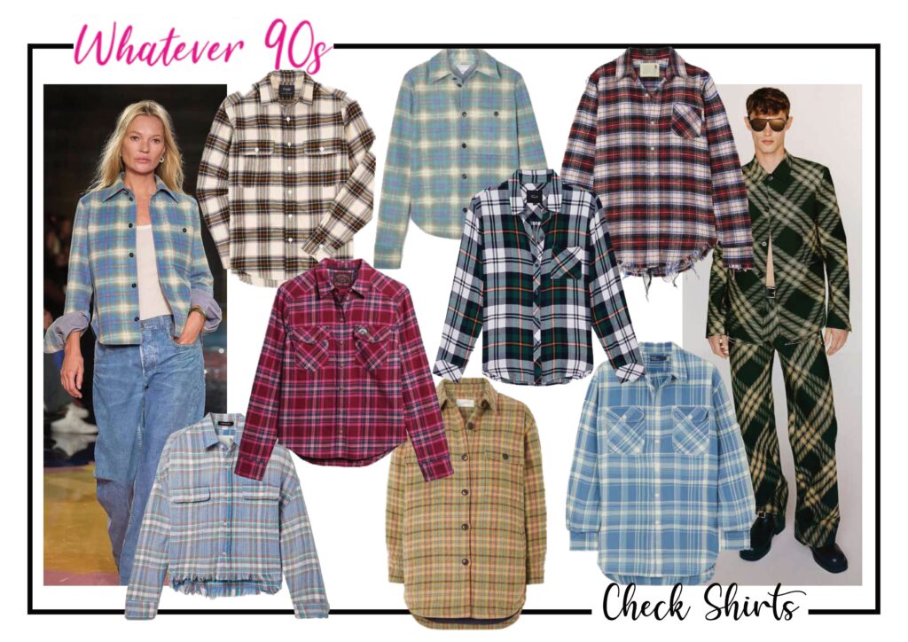 examples of 90s oversized shirt styles, colours and patterns