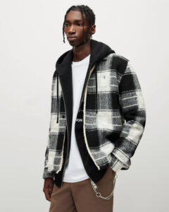 All saints black ecru flannel shirt from the front