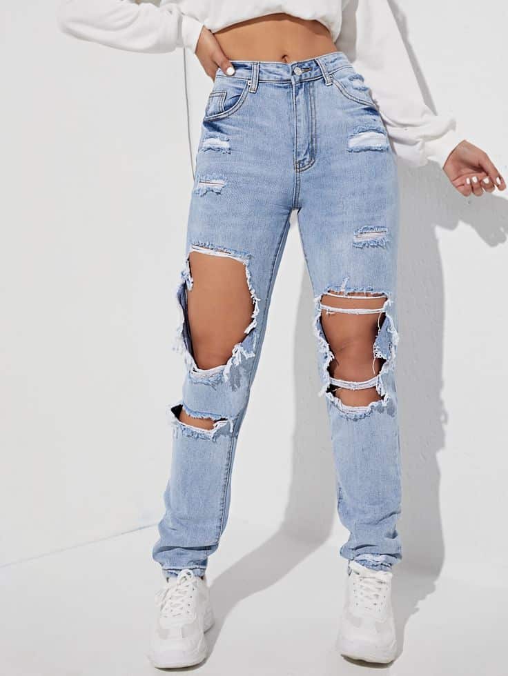 Distressed denim​ jeans