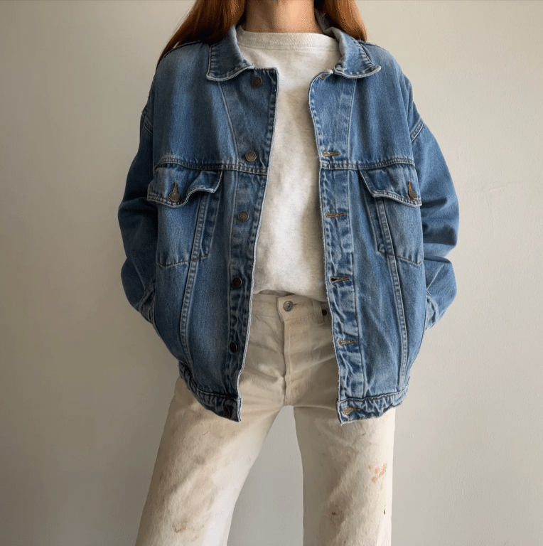 An example of 90s layering with an Oversized denim jacket
