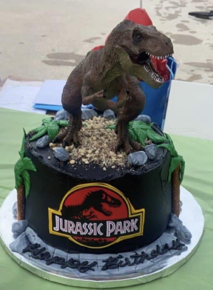 A jurassic park themed cake from the 1990s