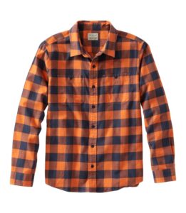 llbean mens untucked 90s flannel shirt in orange without a model and front on