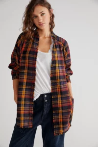 90s grunge flannel in autumn colours from the front