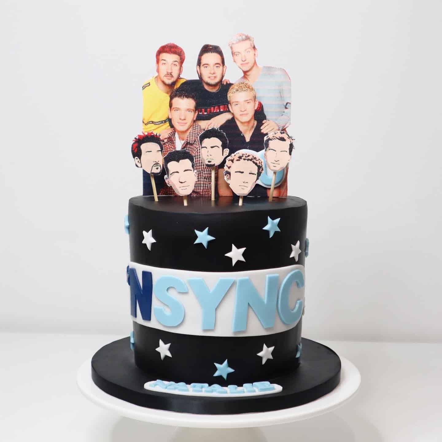 A professionally baked 90s cake of Nsync