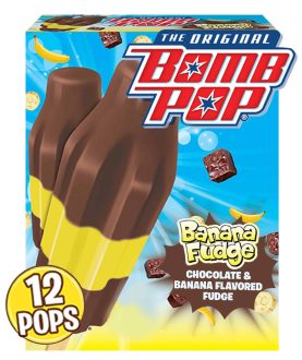 a box of 12 banana fudge bomb pops from the 90s